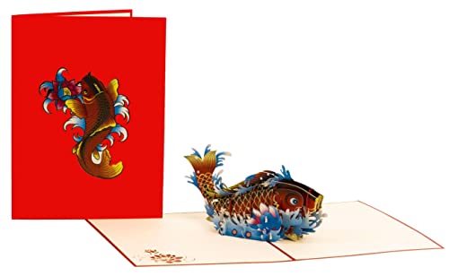 Lucky Red Koi Fish 3D Pop Up Greeting Card