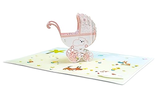 Pink Baby Stroller 3D Pop Up Greeting Card