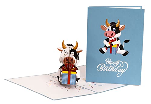 Happy Blue Ox Birthday 3D Pop Up Greeting Card