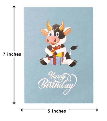 Happy Blue Ox Birthday 3D Pop Up Greeting Card