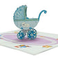 Blue Baby Stroller 3D Pop Up Greeting Card