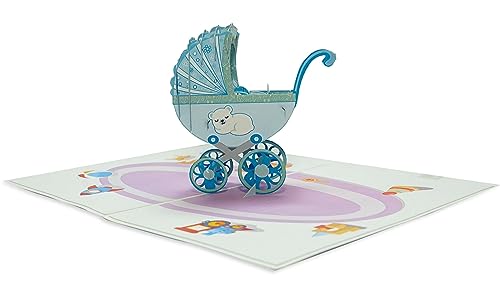 Blue Baby Stroller 3D Pop Up Greeting Card