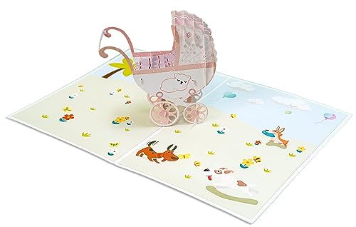 Pink Baby Stroller 3D Pop Up Greeting Card