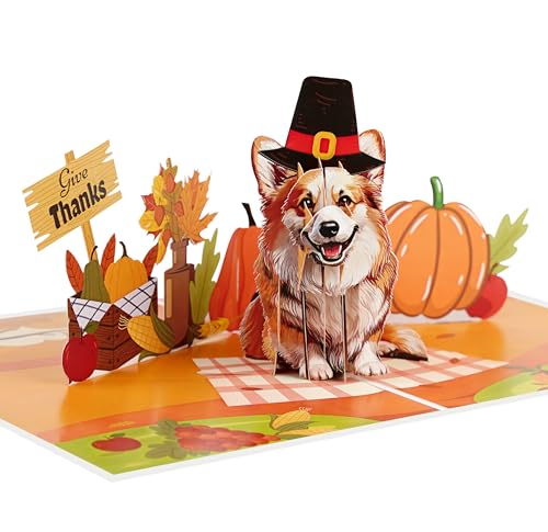 Thanksgiving Blessings with Corgi 3D Pop Up Card