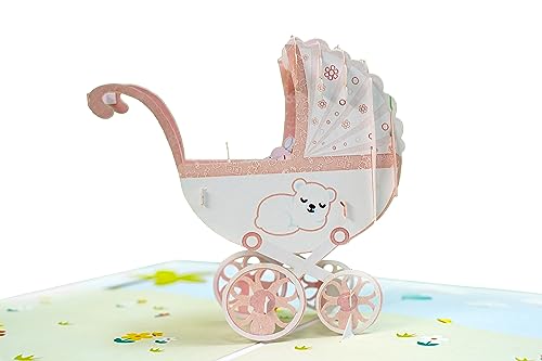 Pink Baby Stroller 3D Pop Up Greeting Card