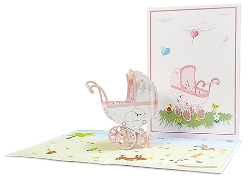 Pink Baby Stroller 3D Pop Up Greeting Card