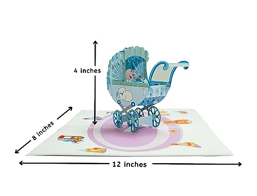 Blue Baby Stroller 3D Pop Up Greeting Card