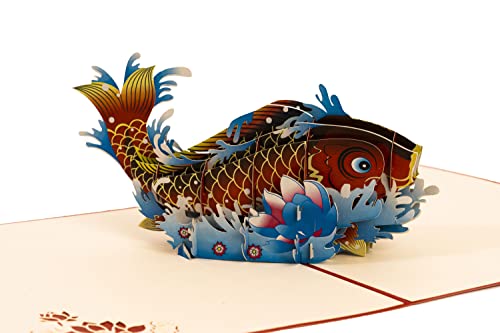 Lucky Red Koi Fish 3D Pop Up Greeting Card