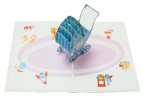 Blue Baby Stroller 3D Pop Up Greeting Card