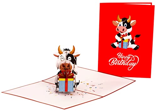 Happy Red Ox Birthday 3D Pop Up Greeting Card