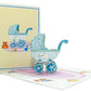 Blue Baby Stroller 3D Pop Up Greeting Card