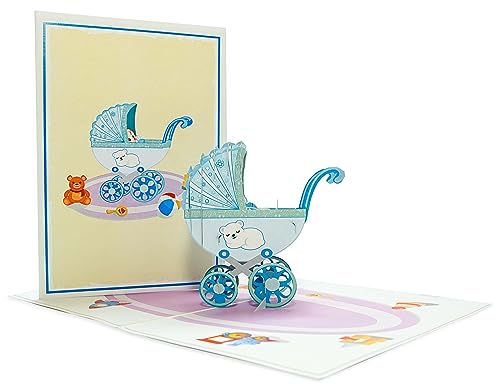 Blue Baby Stroller 3D Pop Up Greeting Card