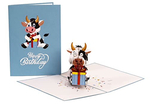 Happy Blue Ox Birthday 3D Pop Up Greeting Card