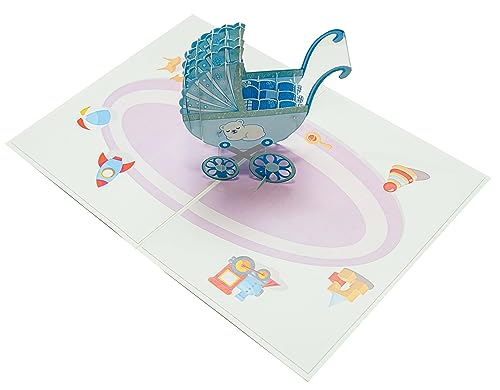 Blue Baby Stroller 3D Pop Up Greeting Card