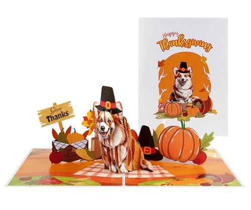 Thanksgiving Blessings with Corgi 3D Pop Up Card