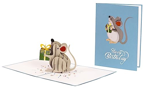 Happy Blue Rat Birthday 3D Pop Up Greeting Card