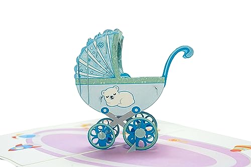 Blue Baby Stroller 3D Pop Up Greeting Card