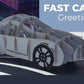 Gray sports car 3D greeting card shown on a roadway with layered paper construction