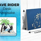 Blue surfing pop-up card with tropical palm trees, waves and surfer silhouettes