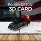 Fourth of July 3D pop-up card featuring a black classic truck filled with red, white and blue stars