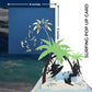 Surfing 3D pop-up card shown open with layered surfers, waves and tropical palm trees
