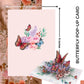 Pink butterfly 3D pop-up greeting card shown closed and open with colorful floral garden design
