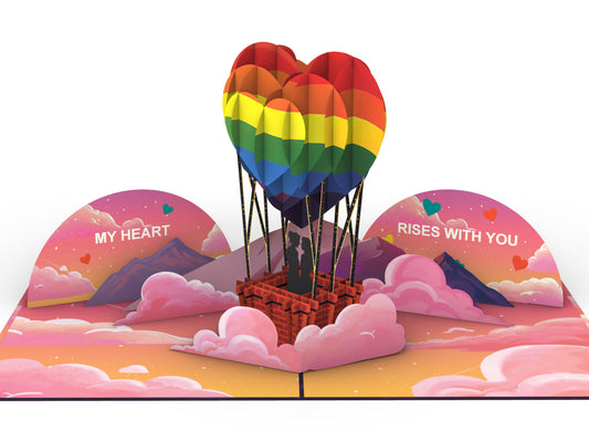 Lesbian Couple Hot Air Balloon 3D Pop-Up Card – LGBTQ+ Romantic Greeting Card for Anniversary, Engagement & Pride