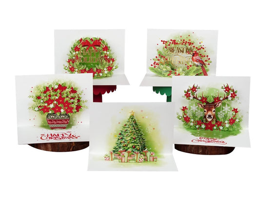 Holiday Cheer Collection: 5-Pack 3D Pop Up Cards – Festive Christmas Greetings with Envelopes