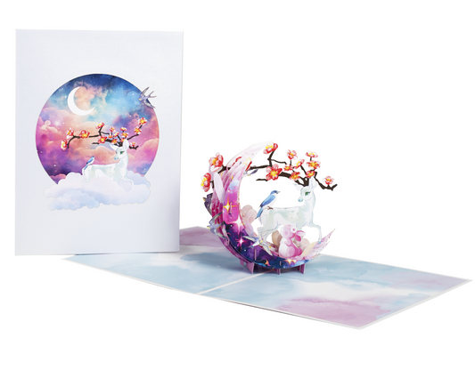 Enchanted Deer and Moonlit Blossom 3D Pop Up Greeting Card