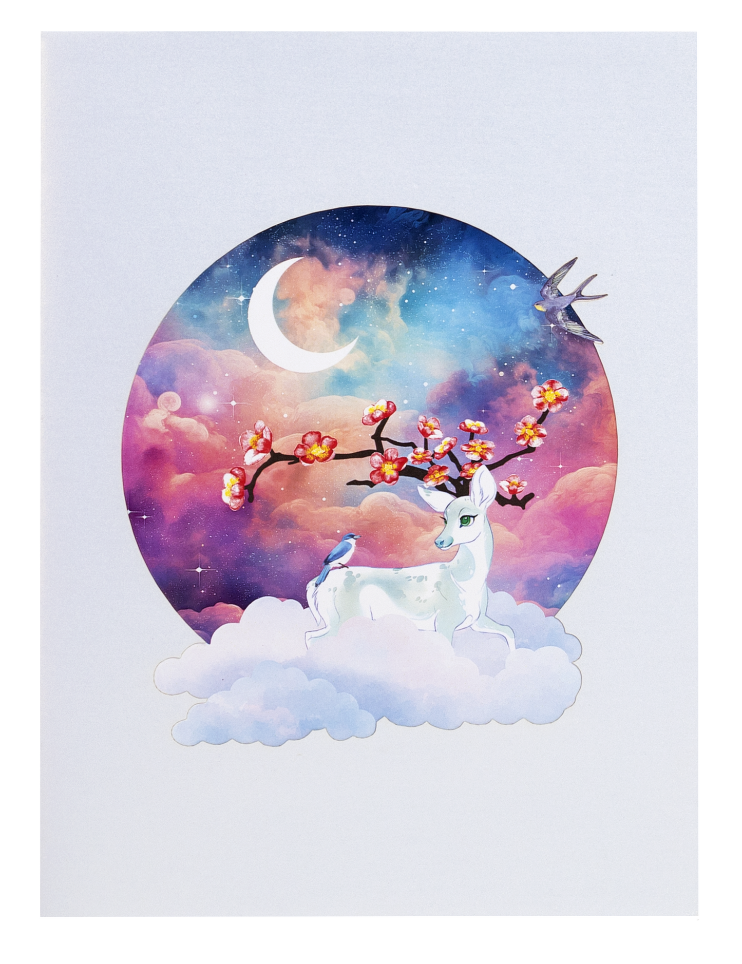 Enchanted Deer and Moonlit Blossom 3D Pop Up Greeting Card