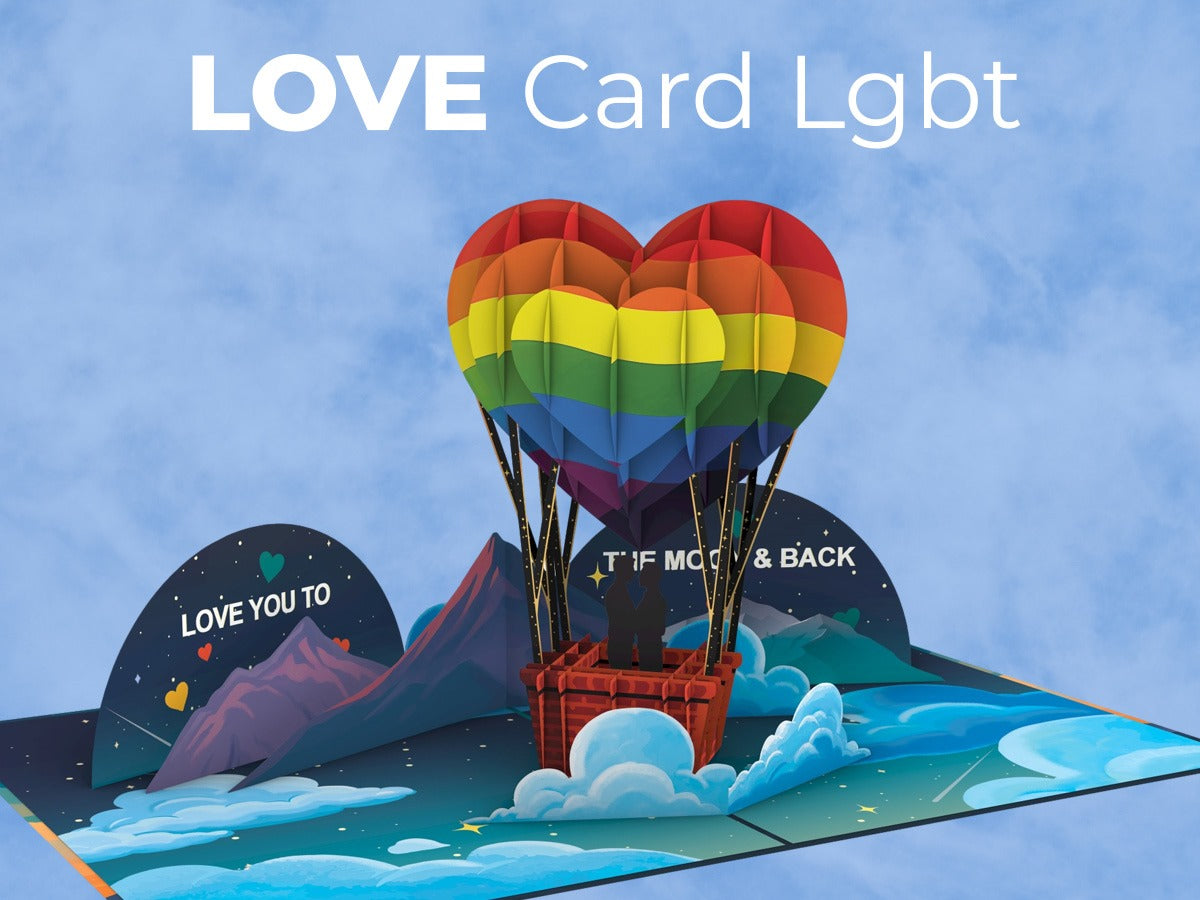 Gay Couple Hot Air Balloon 3D Pop-Up Card – LGBTQ+ Romantic Greeting Card for Anniversary, Engagement, Pride & Valentine’s Day