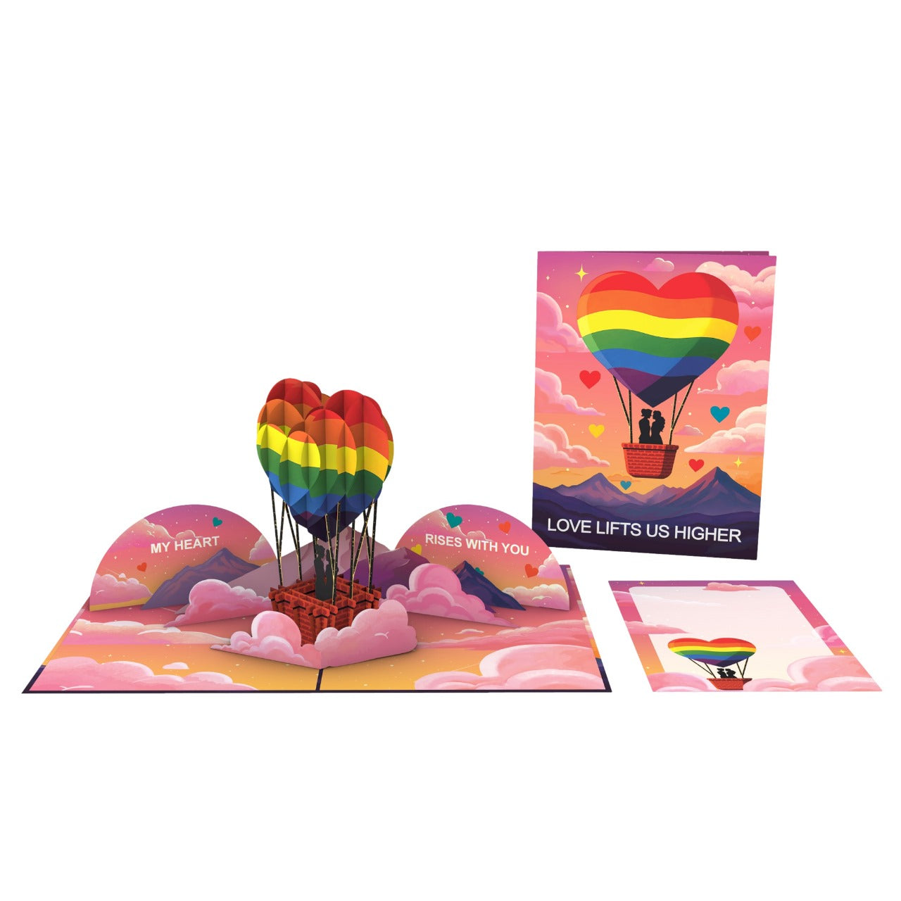 Lesbian Couple Hot Air Balloon 3D Pop-Up Card – LGBTQ+ Romantic Greeting Card for Anniversary, Engagement & Pride