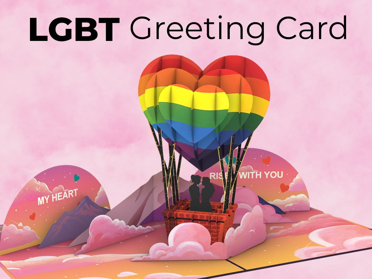 Lesbian Couple Hot Air Balloon 3D Pop-Up Card – LGBTQ+ Romantic Greeting Card for Anniversary, Engagement & Pride