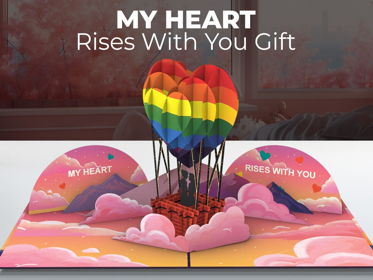 Lesbian Couple Hot Air Balloon 3D Pop-Up Card – LGBTQ+ Romantic Greeting Card for Anniversary, Engagement & Pride