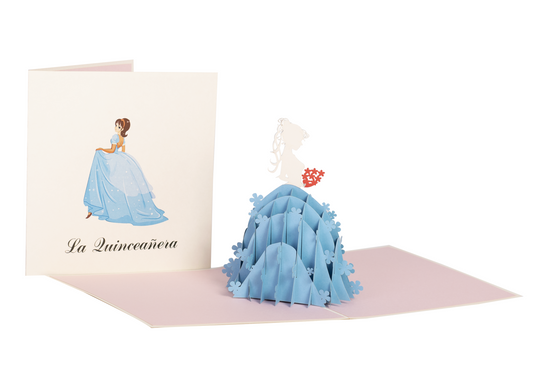 Happy Blue La Quinceañera 3D Pop Up Greeting Card