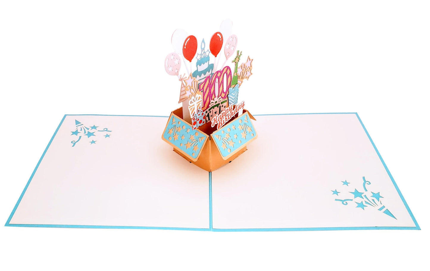 Happy 100th Blue Birthday Party Box 3D Pop Up Greeting Card - Awesome - Balloons - best wishes - Bir - iGifts And Cards