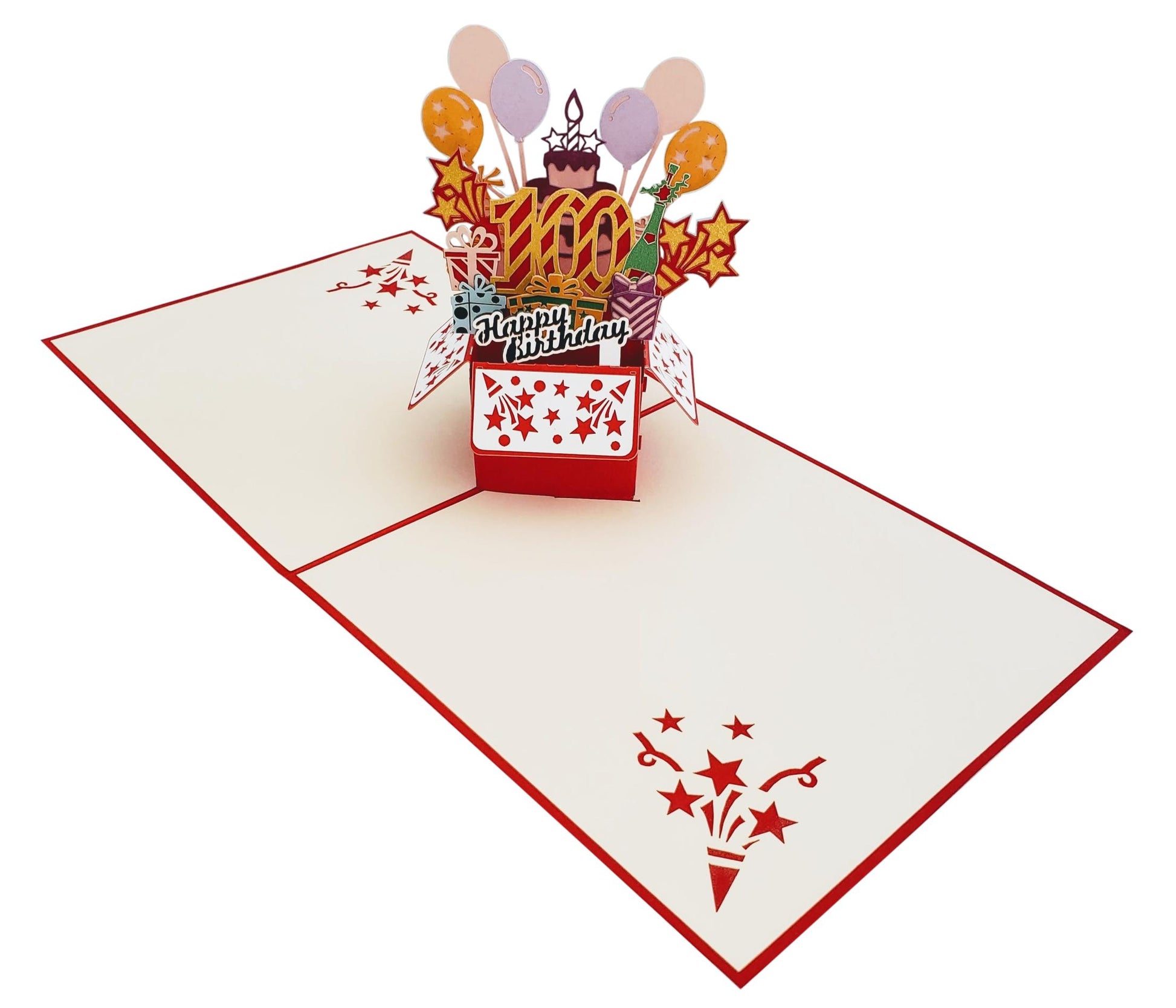 Happy 100th Birthday Red Party Box 3D Pop Up Greeting Card - Birthday - Fun - Milestone - Special Da - iGifts And Cards