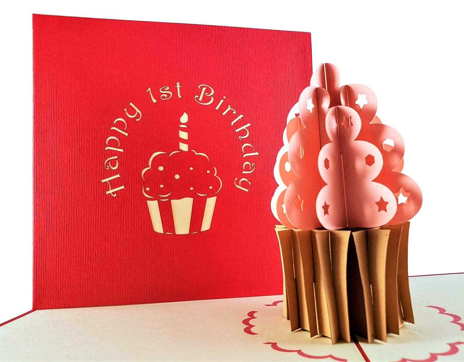 1st Pink Cupcake Birthday 3D Pop Up Greeting Card - Birthday - iGifts And Cards