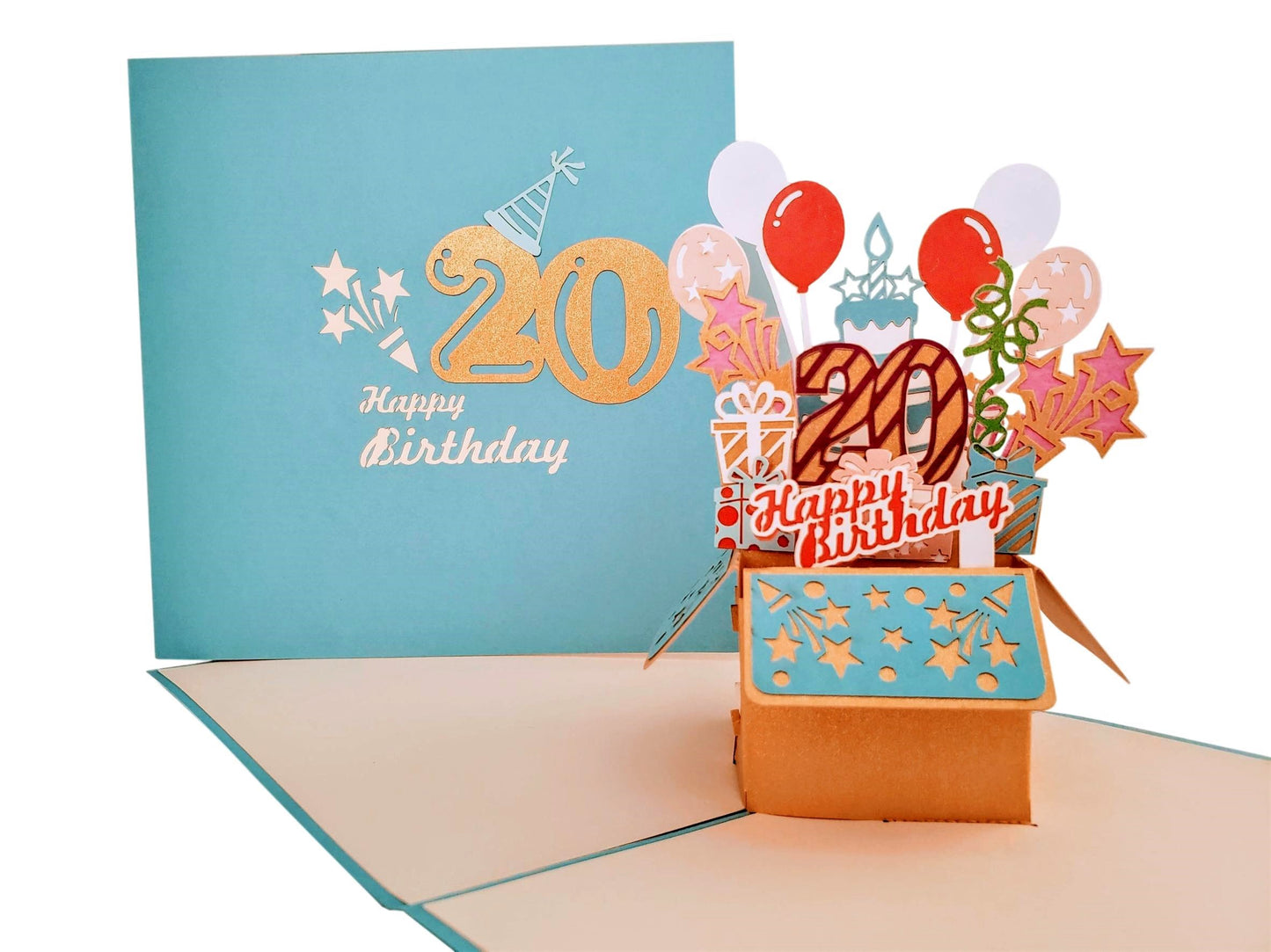 Happy 20th Birthday Blue Party Box 3D Pop Up Greeting Card - Birthday - Compleanos - Feliz - funny b - iGifts And Cards