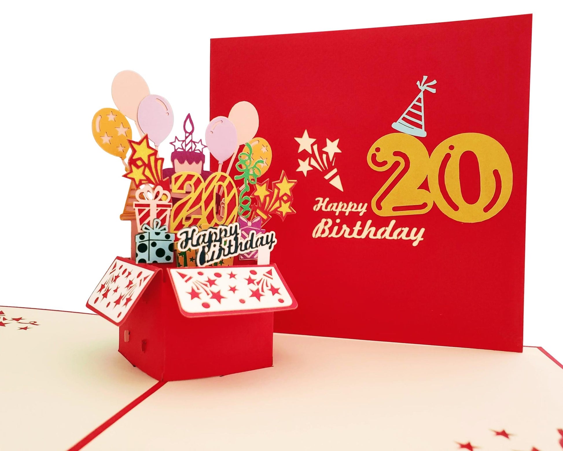 Happy 20th Birthday Red Party Box 3D Pop Up Greeting Card - Birthday - Fun - Milestone - Special Day - iGifts And Cards