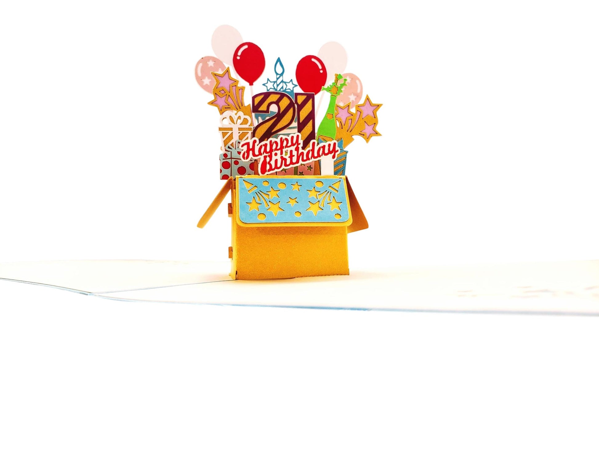 21st Blue Party Box 3D Pop Up Greeting Card - Awesome - Balloons - best wishes - Birthday - Brighten - iGifts And Cards