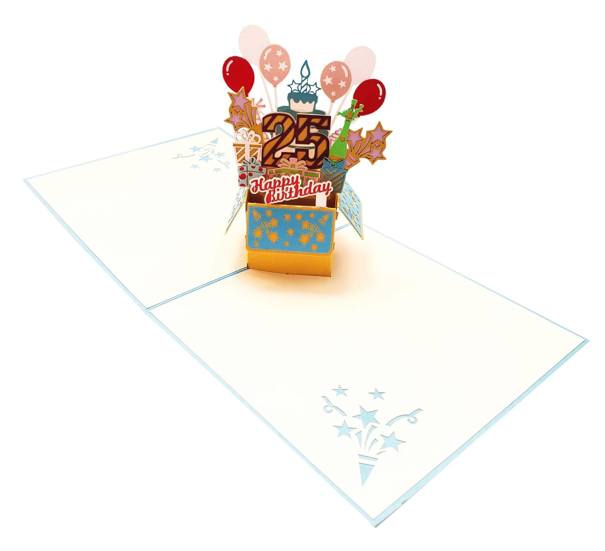 25th Blue Party Box 3D Pop Up Greeting Card - Balloons - best wishes - Birthday - Blue - Celebration - iGifts And Cards