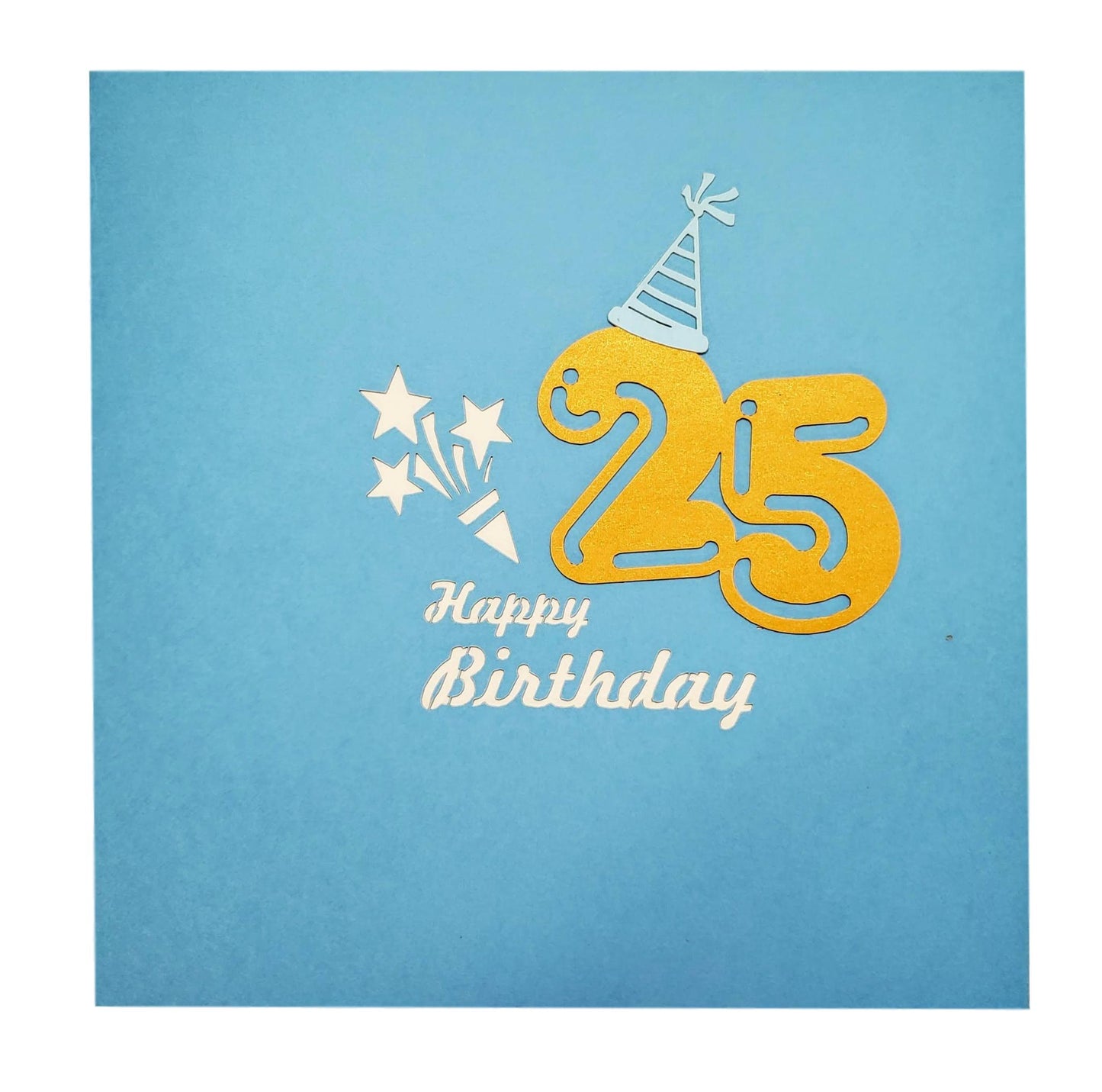 25th Blue Party Box 3D Pop Up Greeting Card - Balloons - best wishes - Birthday - Blue - Celebration - iGifts And Cards