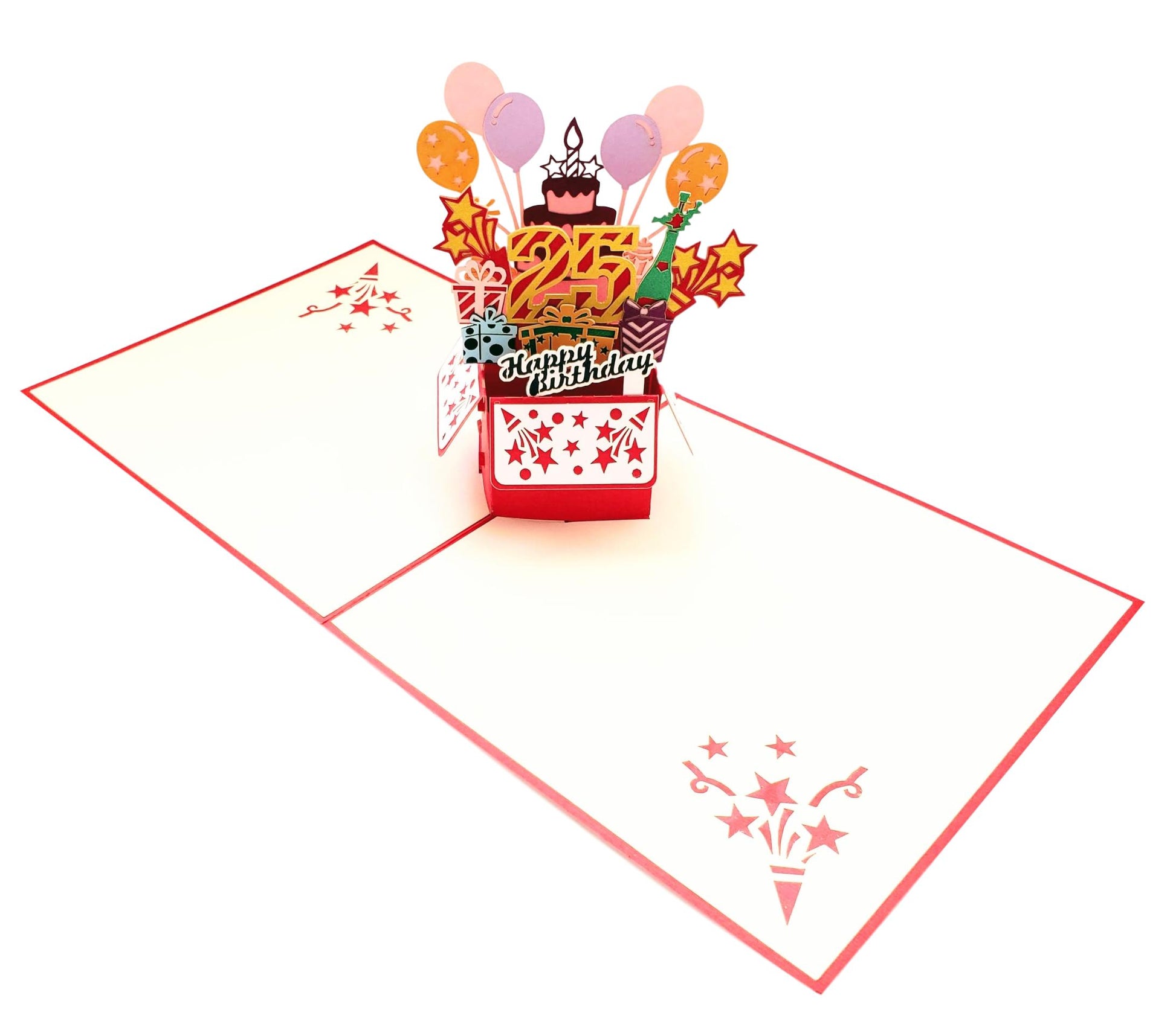 25th Red Party Box 3D Pop Up Greeting Card - Awesome - Balloons - best wishes - Birthday - Brighten - iGifts And Cards