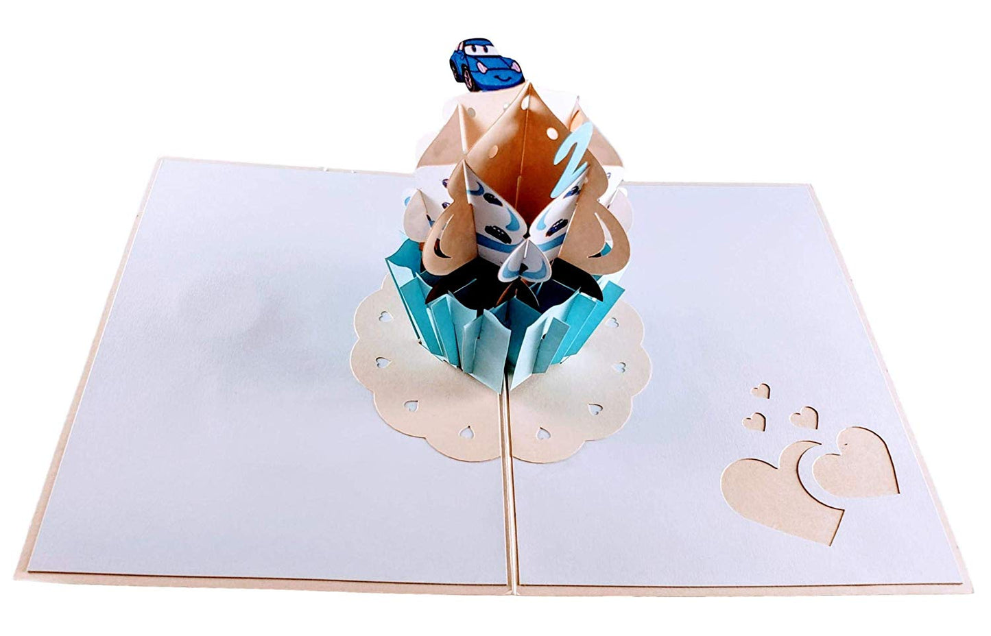 2nd Birthday Blue Car Cupcake 3D Pop Up Greeting Card - Birthday - iGifts And Cards