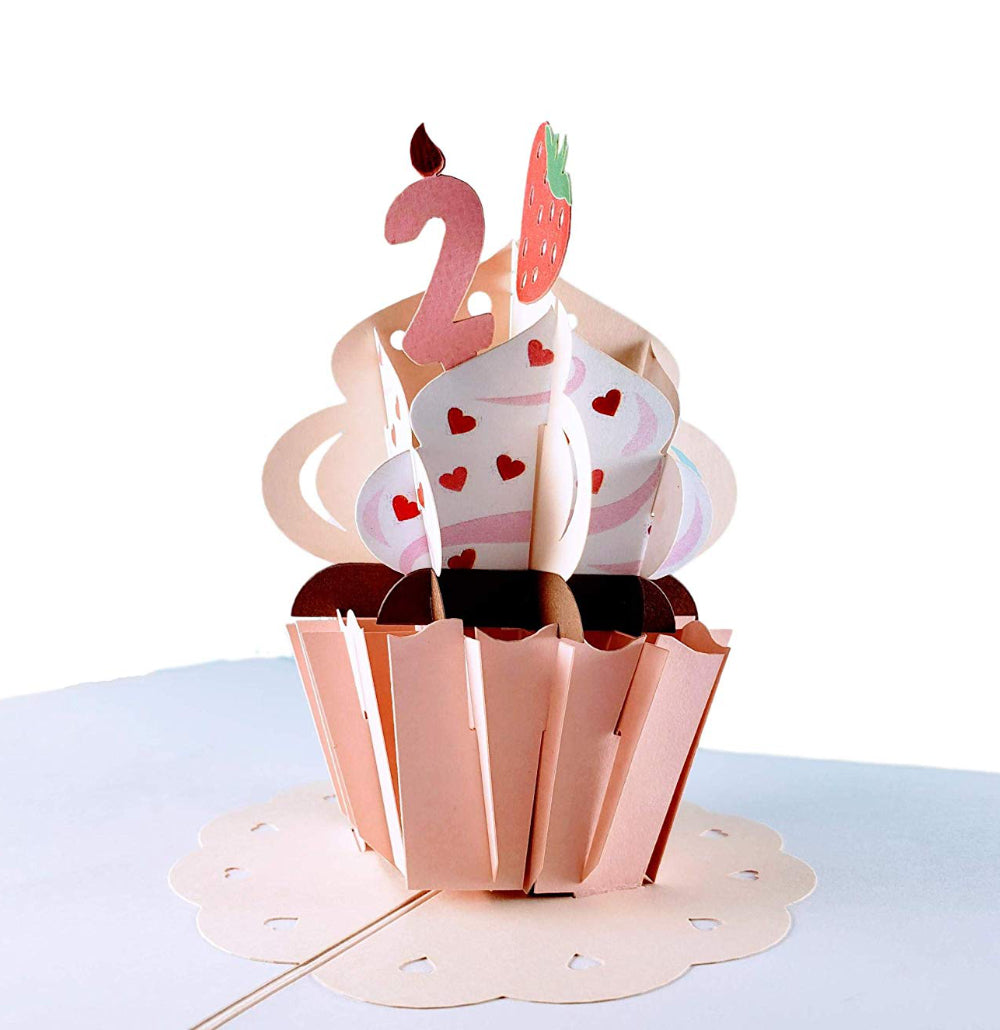 2nd Birthday Strawberry Cupcake 3D Pop Up Greeting Card - Birthday - iGifts And Cards