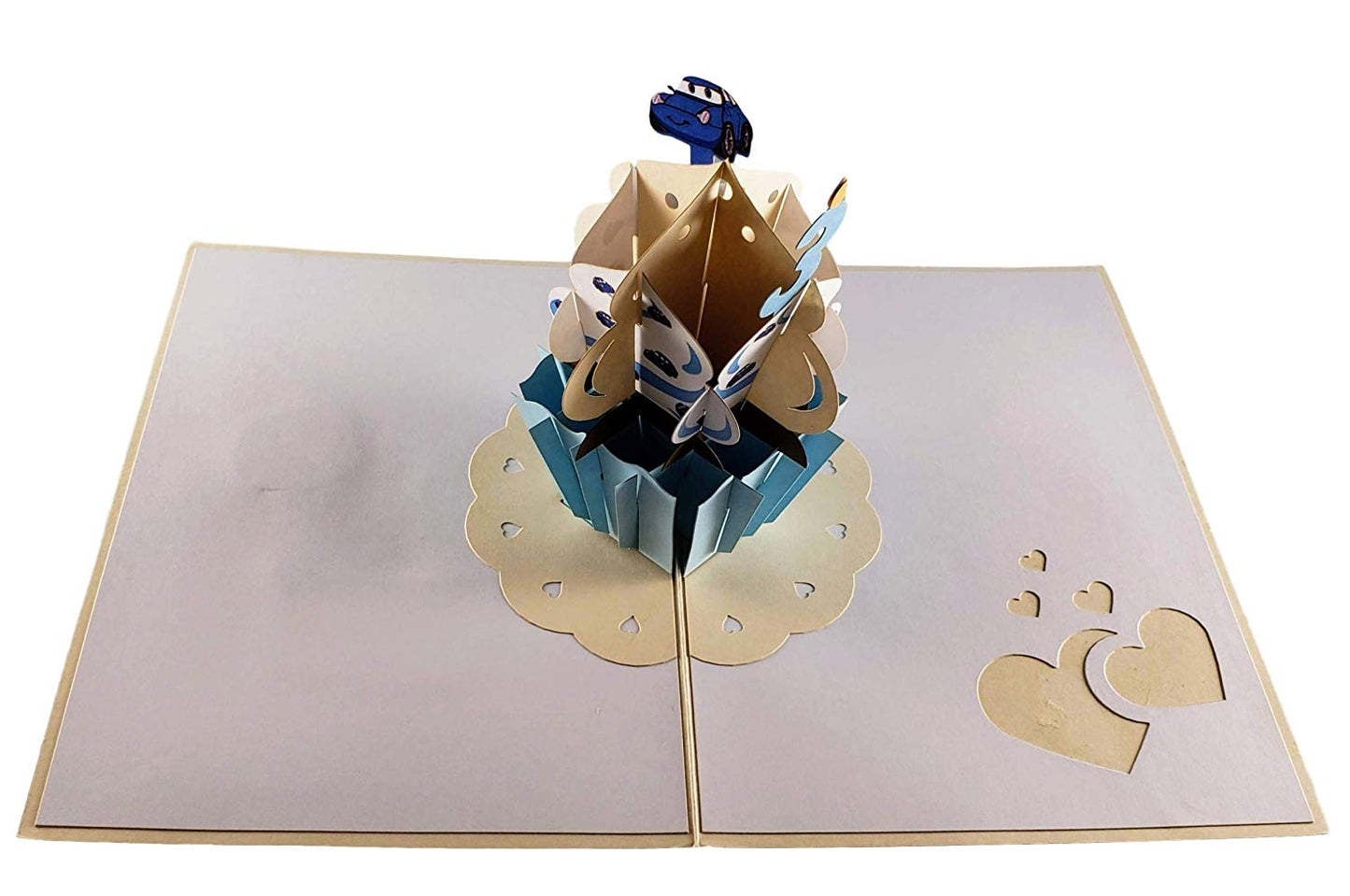 3rd Birthday Blue Cars Cupcake 3D Pop Up Greeting Card - Birthday - iGifts And Cards