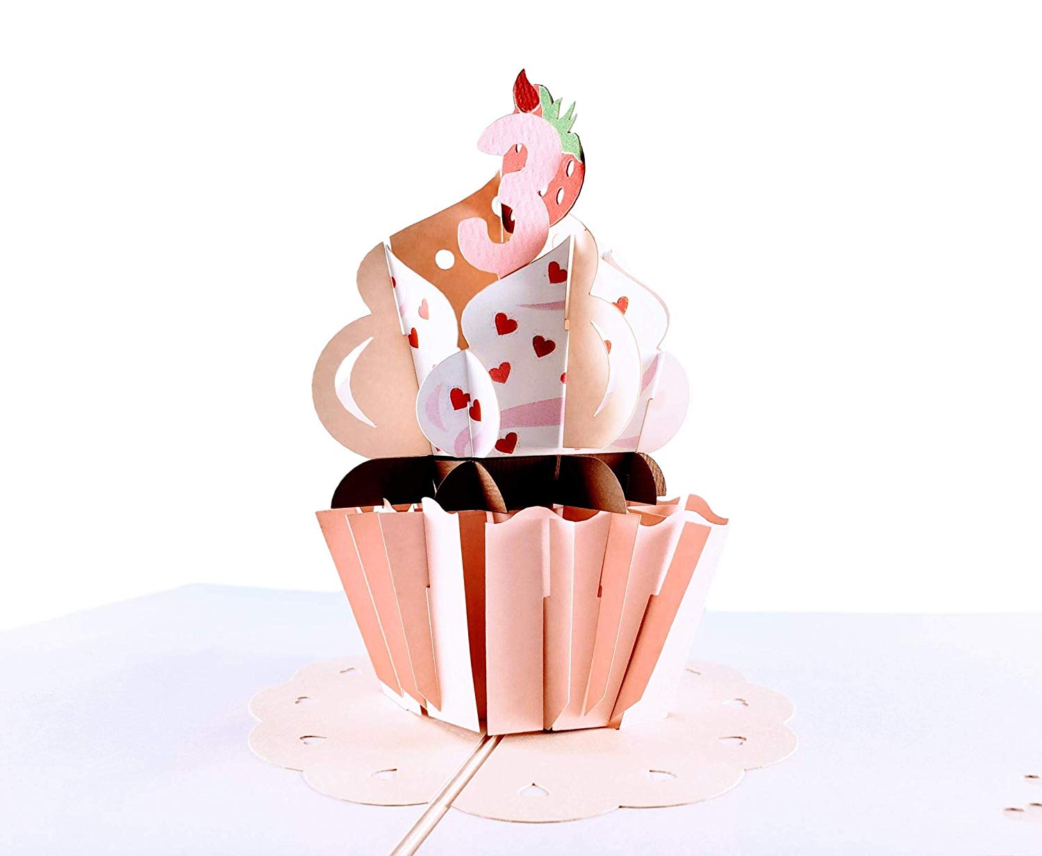 3rd Birthday Strawberry Cupcake 3D Pop Up Greeting Card - Birthday - iGifts And Cards