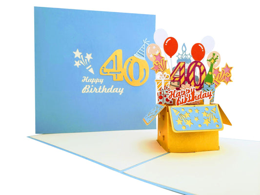 Happy 40th Birthday Blue Party Box 3D Pop Up Greeting Card - Birthday - Compleanos - Feliz - funny b - iGifts And Cards