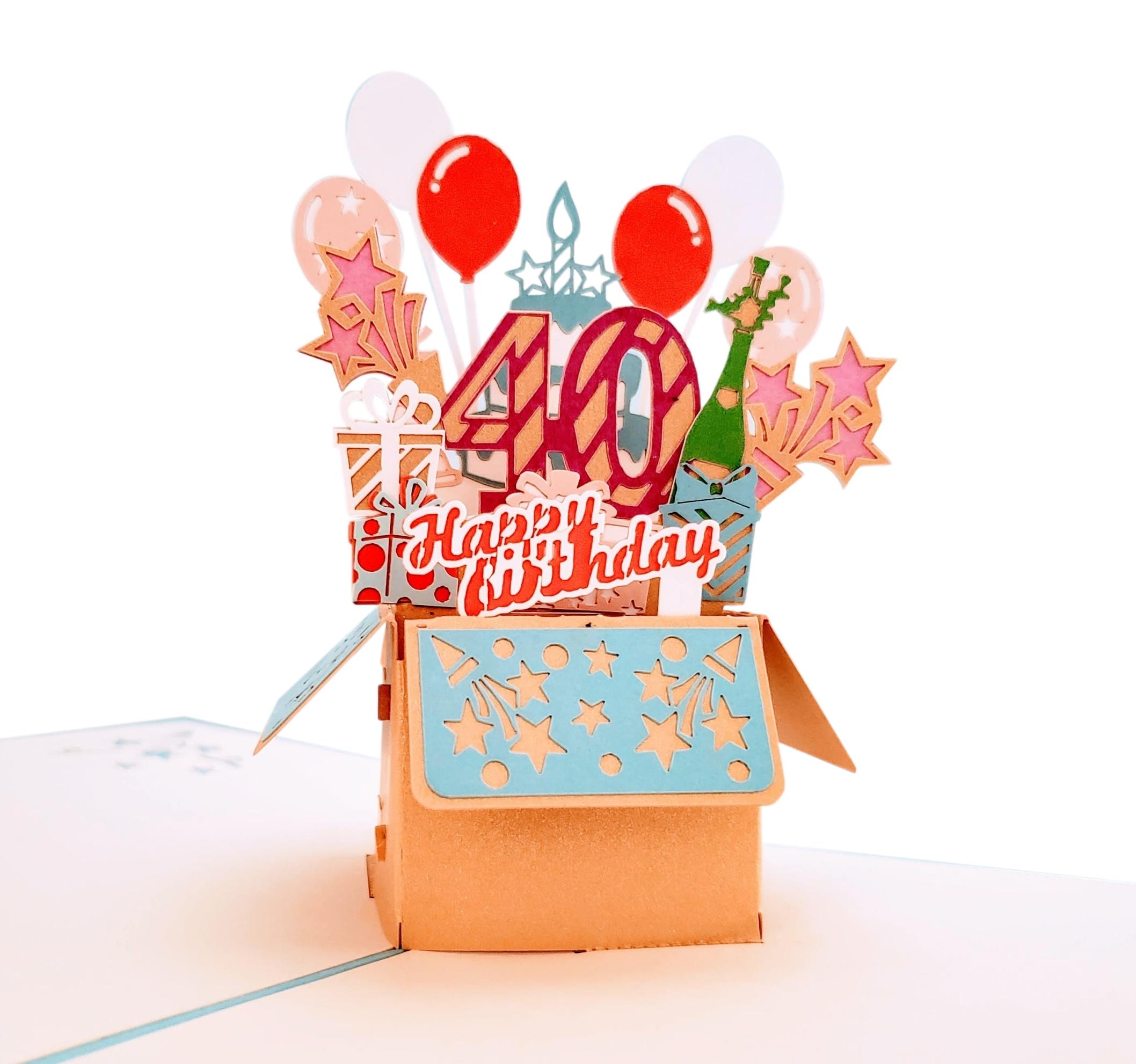 Happy 40th Birthday Blue Party Box 3D Pop Up Greeting Card